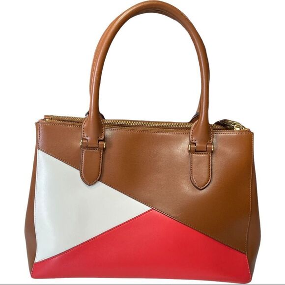 R.L.L Ralph Laure 💯% Cow Leather Tri-Color Colorblock Handbag - Picture 2 of 16